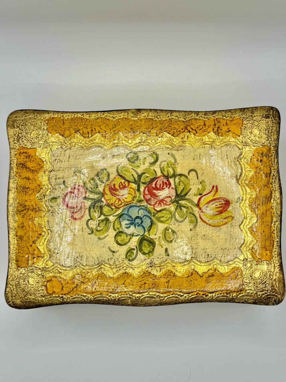 Vintage Florentine Gold Gilt Wood Jewelry Box w/Floral Design Florentia Italy - Picture 2 of 12